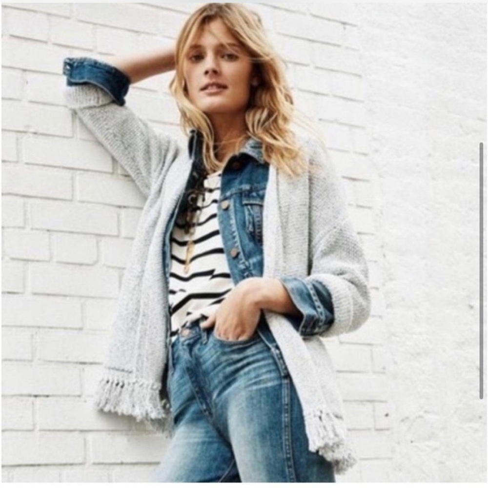 Madewell Memento open front cotton cardigan sweater with pockets fringe size XXS